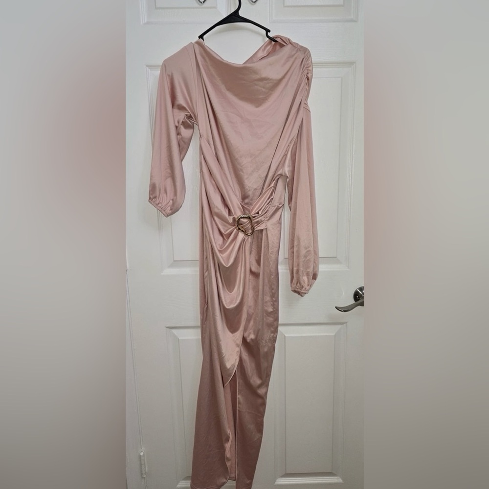 Pink Long Sleeve Dress with Gold Accent